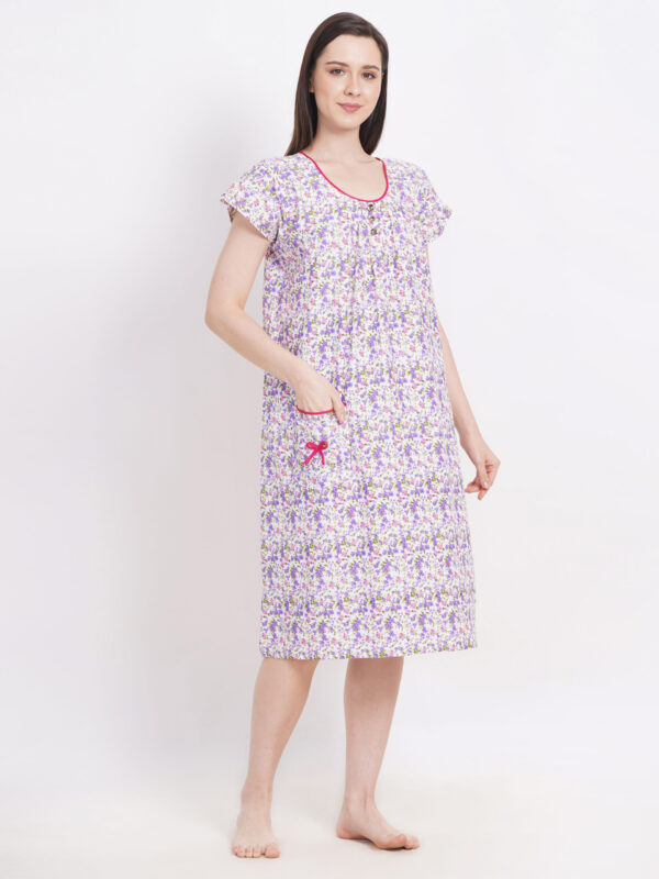 Breezly Woman's Long Short Calf Length Pure Cotton Nighty Multicolour - Image 5