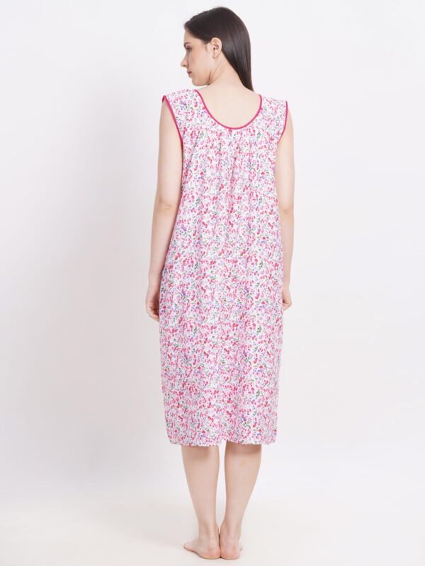 Breezly Long Short Calf Length Pure Cotton Nighty Red - Image 2