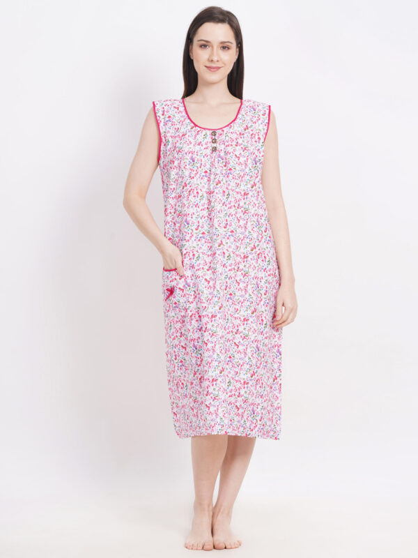 Breezly Long Short Calf Length Pure Cotton Nighty Red - Image 3