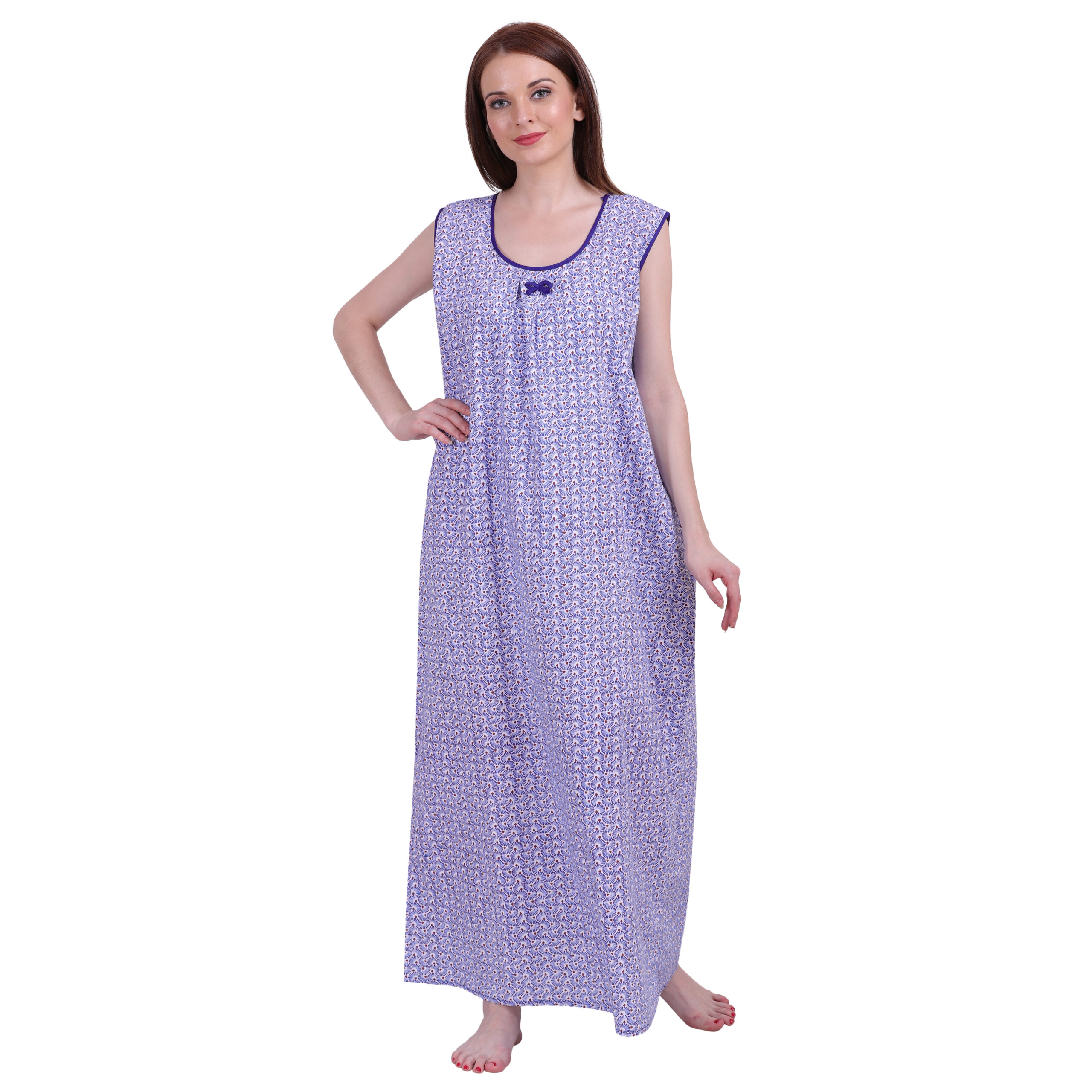 Woman Printed Sleeveless Nighty Pure Cotton (Blue) - Image 2