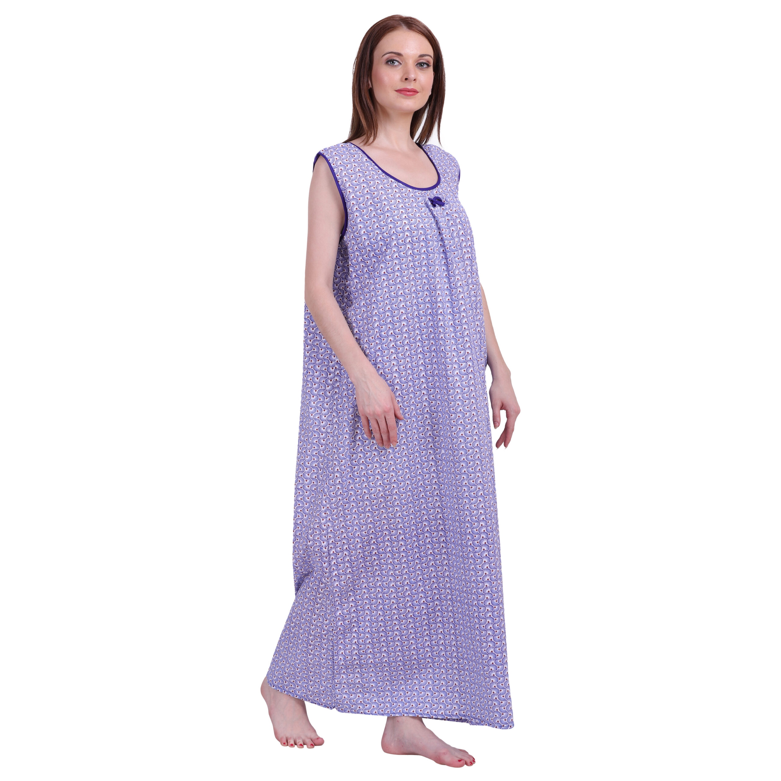 Woman Printed Sleeveless Nighty Pure Cotton (Blue) - Image 3