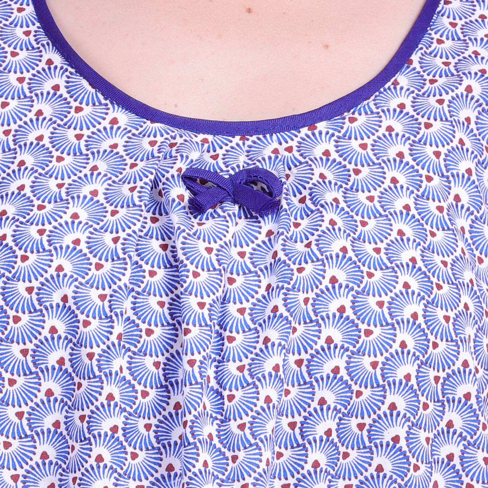 Woman Printed Sleeveless Nighty Pure Cotton (Blue) - Image 5