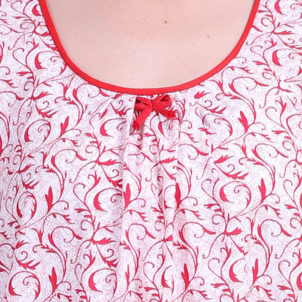 Woman Printed Sleeveless Nighty Pure Cotton (White Red) - Image 5
