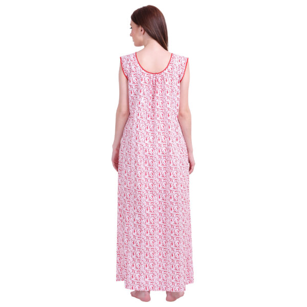 Woman Printed Sleeveless Nighty Pure Cotton (White Red) - Image 2