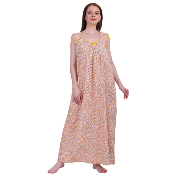 Woman Printed Sleeveless Nighty Pure Cotton (Light Orange) - Image 3