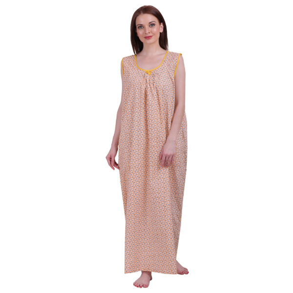 Woman Printed Sleeveless Nighty Pure Cotton (Light Orange) - Image 4