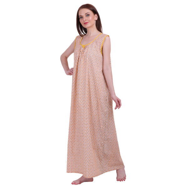 Woman Printed Sleeveless Nighty Pure Cotton (Light Orange) - Image 5