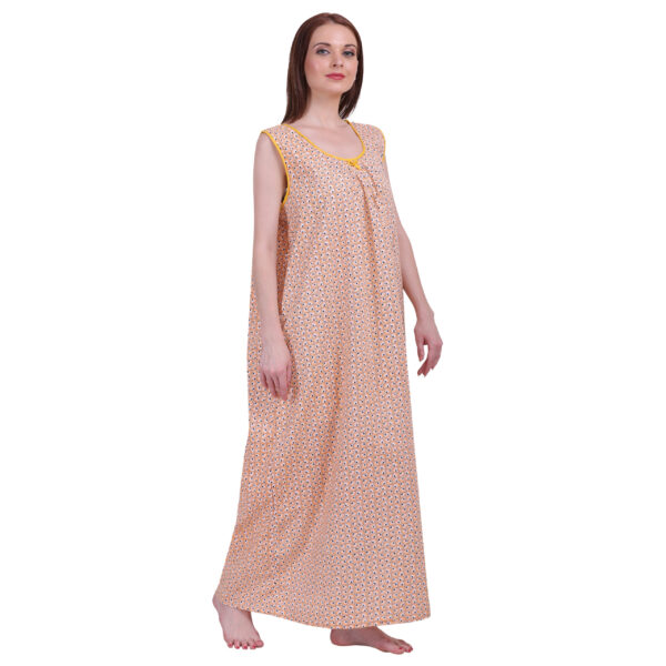 Woman Printed Sleeveless Nighty Pure Cotton (Light Orange) - Image 6