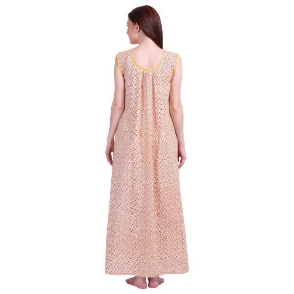 Woman Printed Sleeveless Nighty Pure Cotton (Light Orange) - Image 2