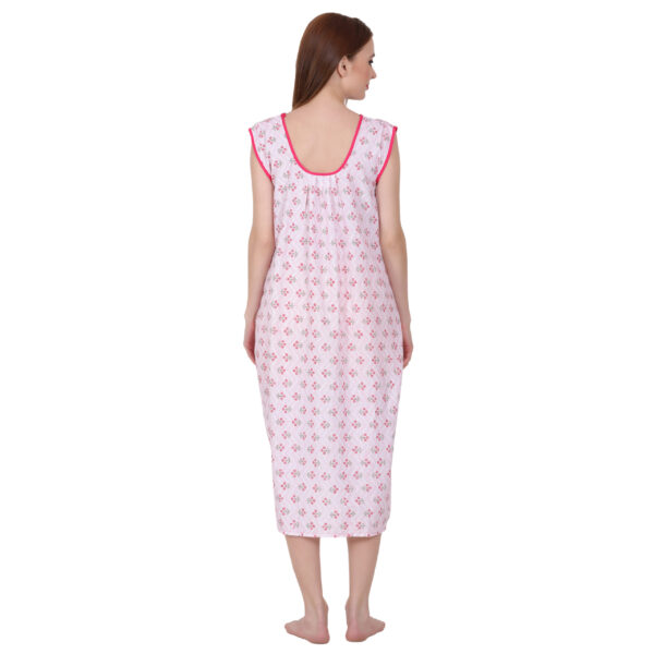 Woman Printed Sleeveless Short Nighty Pure Cotton (Baby Pink) - Image 2