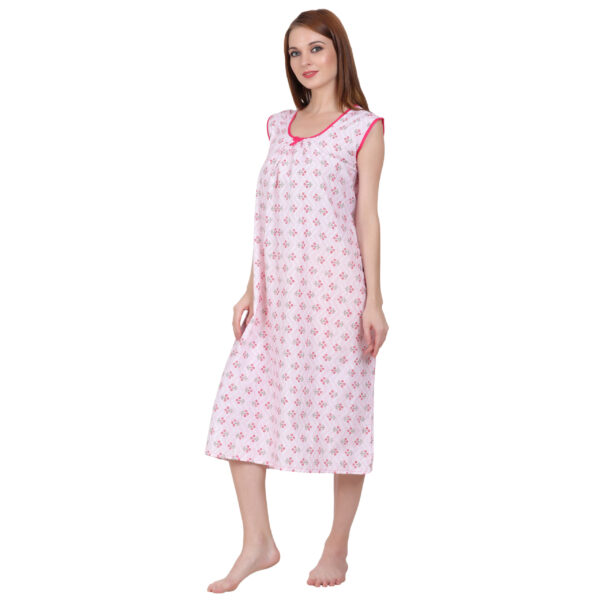 Woman Printed Sleeveless Short Nighty Pure Cotton (Baby Pink) - Image 4