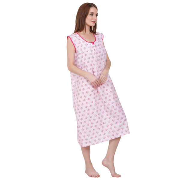 Woman Printed Sleeveless Short Nighty Pure Cotton (Baby Pink) - Image 5