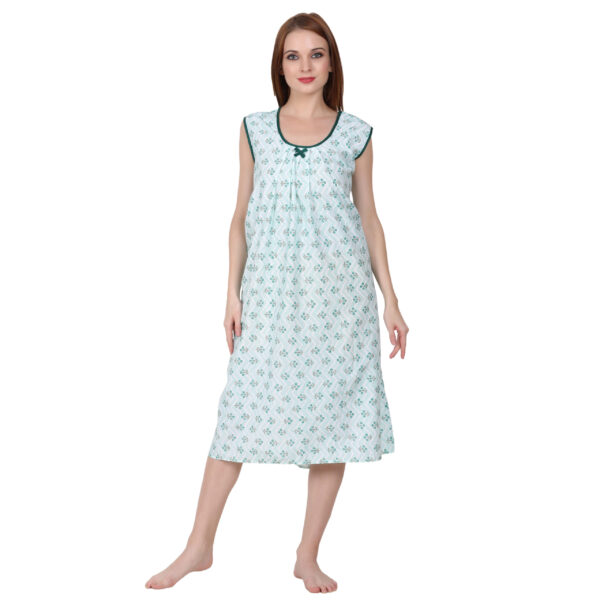 Woman Printed Sleeveless Short Nighty Pure Cotton (Sky Blue) - Image 3