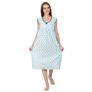 Woman Printed Sleeveless Short Nighty Pure Cotton (Sky Blue)
