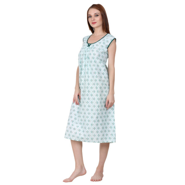 Woman Printed Sleeveless Short Nighty Pure Cotton (Sky Blue) - Image 4