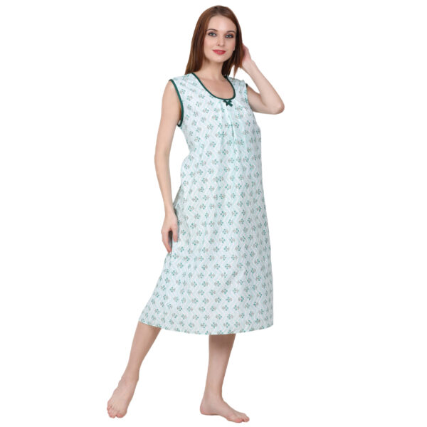 Woman Printed Sleeveless Short Nighty Pure Cotton (Sky Blue) - Image 5