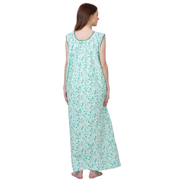 Woman Printed Sleeveless Nighty Pure Cotton (Light Green) - Image 2