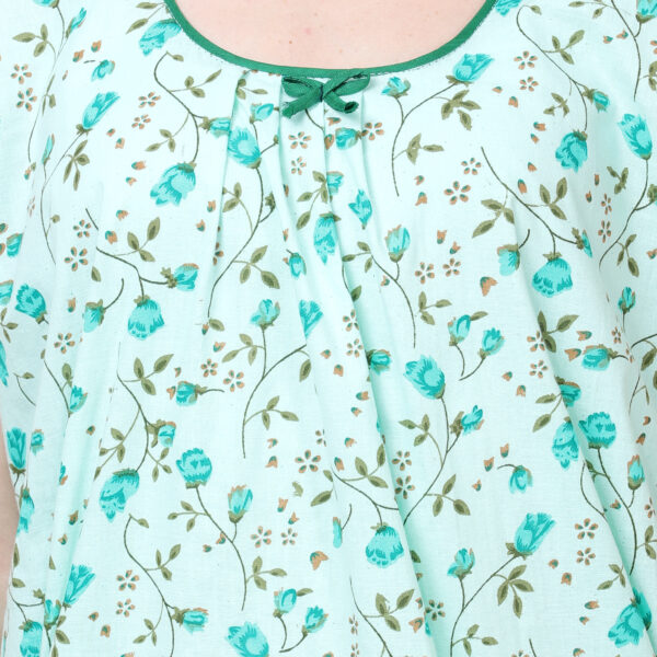 Woman Printed Sleeveless Nighty Pure Cotton (Light Green) - Image 5
