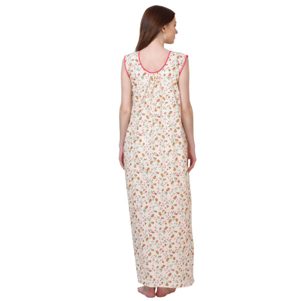 Woman Printed Sleeveless Nighty Pure Cotton (Cream) - Image 2