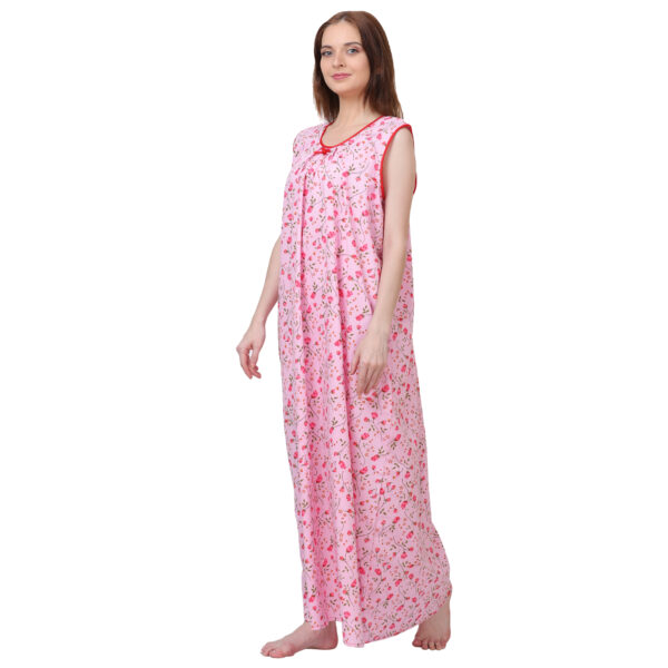 Woman Printed Sleeveless Nighty Pure Cotton (Pink) - Image 3
