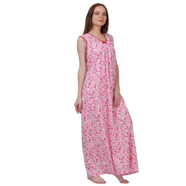 Woman Printed Sleeveless Nighty Pure Cotton (Pink) - Image 4