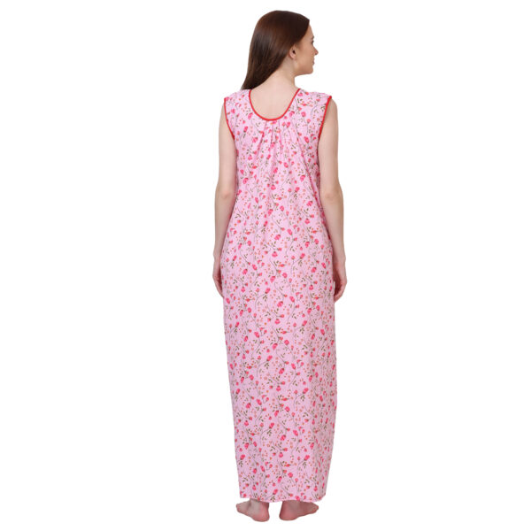 Woman Printed Sleeveless Nighty Pure Cotton (Pink) - Image 2