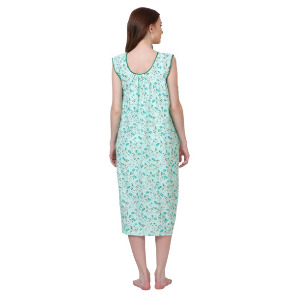 Woman Printed Sleeveless Short Nighty Pure Cotton (Light Green) - Image 2
