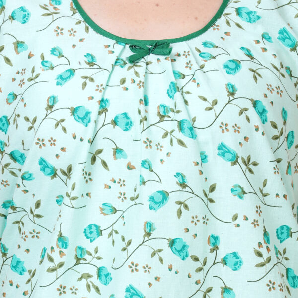 Woman Printed Sleeveless Short Nighty Pure Cotton (Light Green) - Image 6