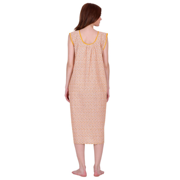 Woman Printed Sleeveless Short Nighty Pure Cotton (Light Orange) - Image 2