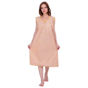 Woman Printed Sleeveless Short Nighty Pure Cotton (Light Orange)