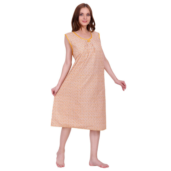 Woman Printed Sleeveless Short Nighty Pure Cotton (Light Orange) - Image 4