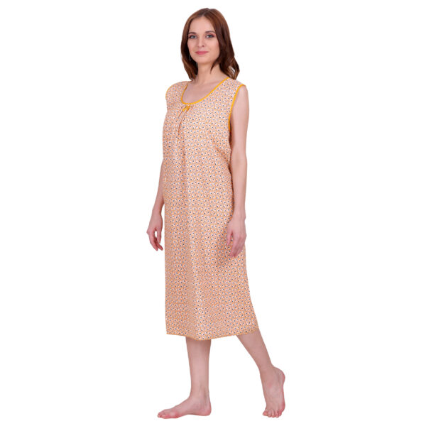 Woman Printed Sleeveless Short Nighty Pure Cotton (Light Orange) - Image 5
