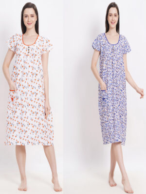 Woman's Nightshirt Orange & Blue Combo Cotton Nighty