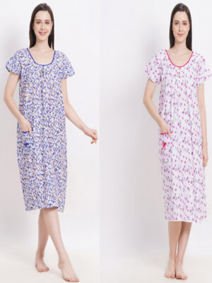 Woman's Nightshirt Pink & Green Combo Cotton Nighty