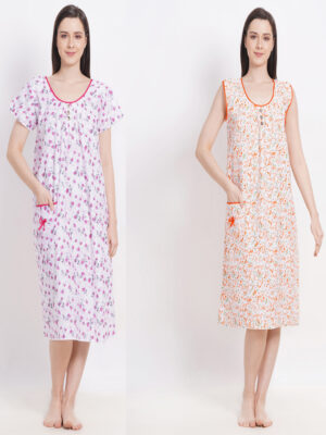 Women's Pink & Green Combo Cotton Nighty