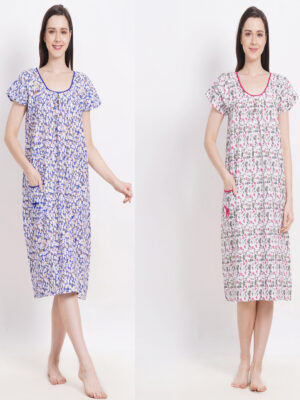 Woman's Nightshirt Blue & Green Combo Cotton Nighty