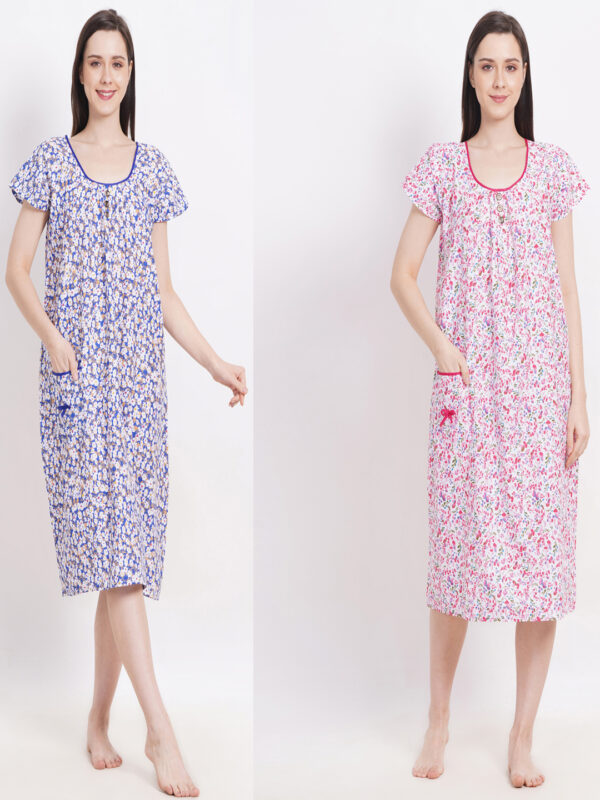 Nightshirt Blue & Pink Combo Cotton Nighty Multicolour
