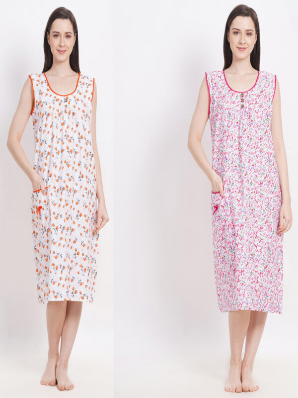 Woman's Nightshirt Blue & Pink Cotton Combo Nighty Multicolour