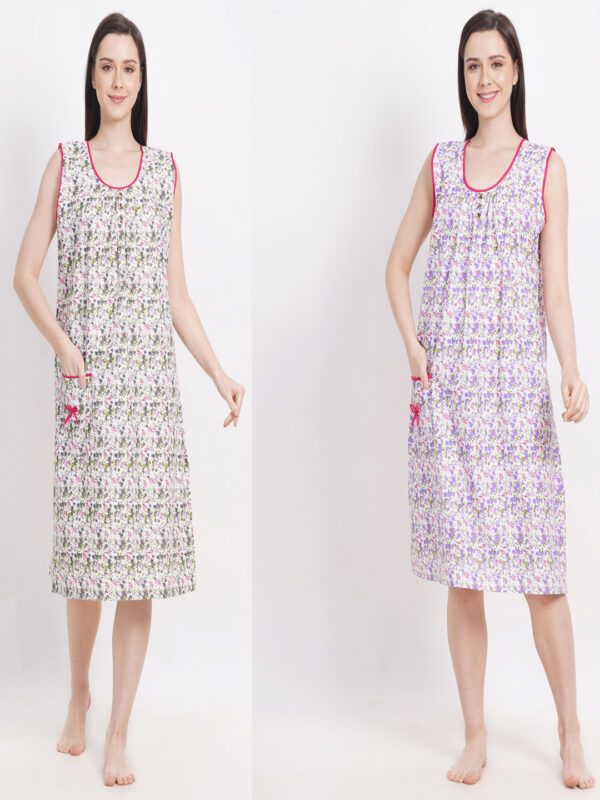 Woman's Nightshirt Green & Purple Cotton Combo Nighty