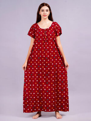 Breezly Women's Pure Cotton Rajwadi Jaipuri Regular Red Nightdress Nighty