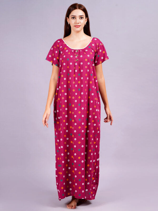 Breezly Women's Pure Cotton Rajwadi Jaipuri Regular Pink Nightdress Nighty - Image 4