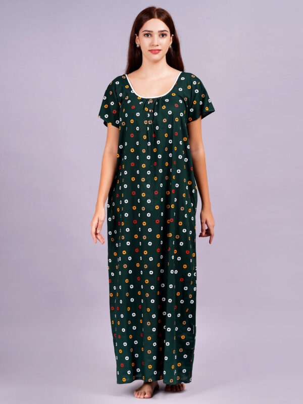 Breezly Women's Pure Cotton Rajwadi Jaipuri Regular Green Nightdress Nighty - Image 4