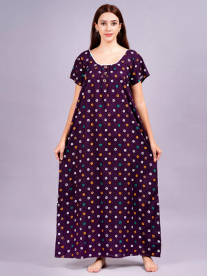 Breezly Women's Pure Cotton Rajwadi Jaipuri Regular Purple Nightdress Nighty