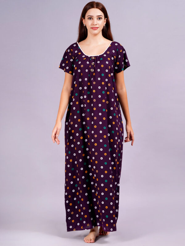 Breezly Women's Pure Cotton Rajwadi Jaipuri Regular Purple Nightdress Nighty - Image 4