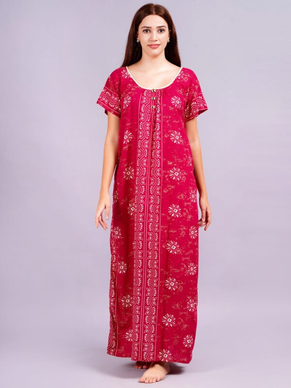 Breezly Women's Pure Cotton Rajwadi Jaipuri Batik Print Regular Magenta Nightdress Nighty - Image 4