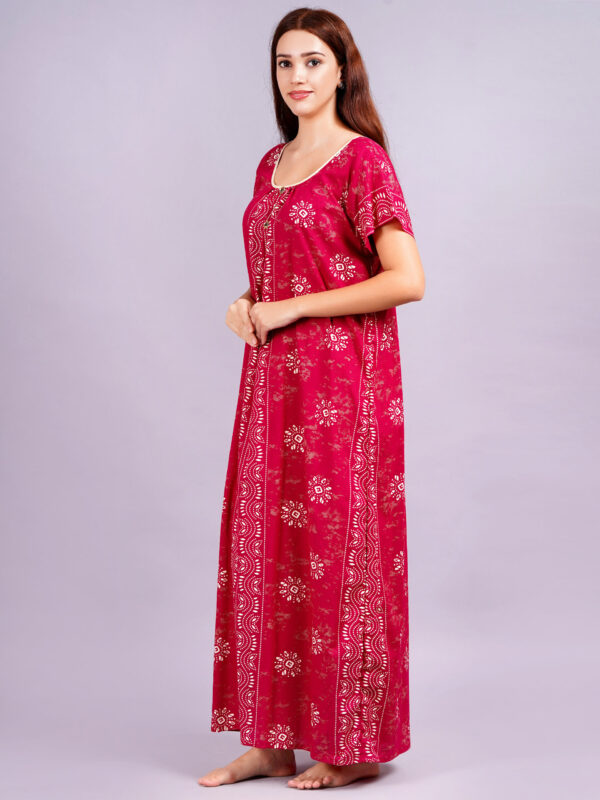 Breezly Women's Pure Cotton Rajwadi Jaipuri Batik Print Regular Magenta Nightdress Nighty - Image 5