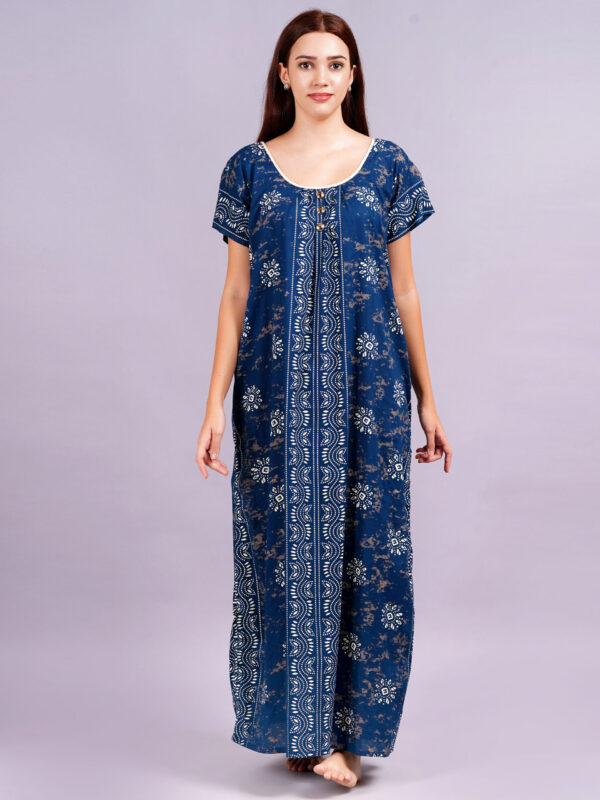 Breezly Women's Pure Cotton Rajwadi Jaipuri Batik Print Regular Blue Nightdress Nighty - Image 4