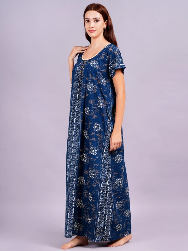 Breezly Women's Pure Cotton Rajwadi Jaipuri Batik Print Regular Blue Nightdress Nighty - Image 5