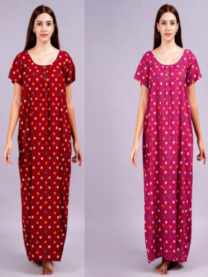 Breezly Women's Pure Cotton Combo Rajwadi Jaipuri Nightdress Nighty