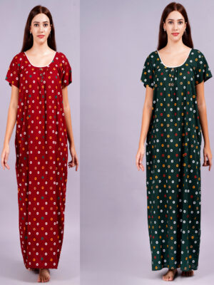 Breezly Women's Pure Cotton Combo Rajwadi Jaipuri Nightdress Nighty